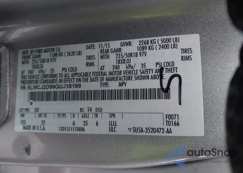 2016 Lincoln Mkc Select from USA, damaged, VIN 5LMCJ2D99GUJ18199